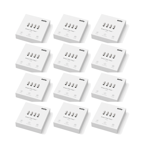 Twelve Aelo one-month supply boxes grouped as four 3-month packs for one annual shipment